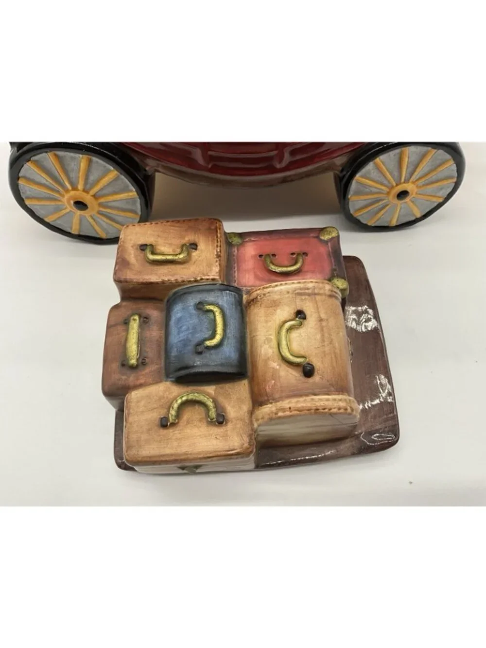 Wells Fargo Vibrant Colored Stagecoach Ceramic Cookie Jar w/ Lift-Off Lid Vintag